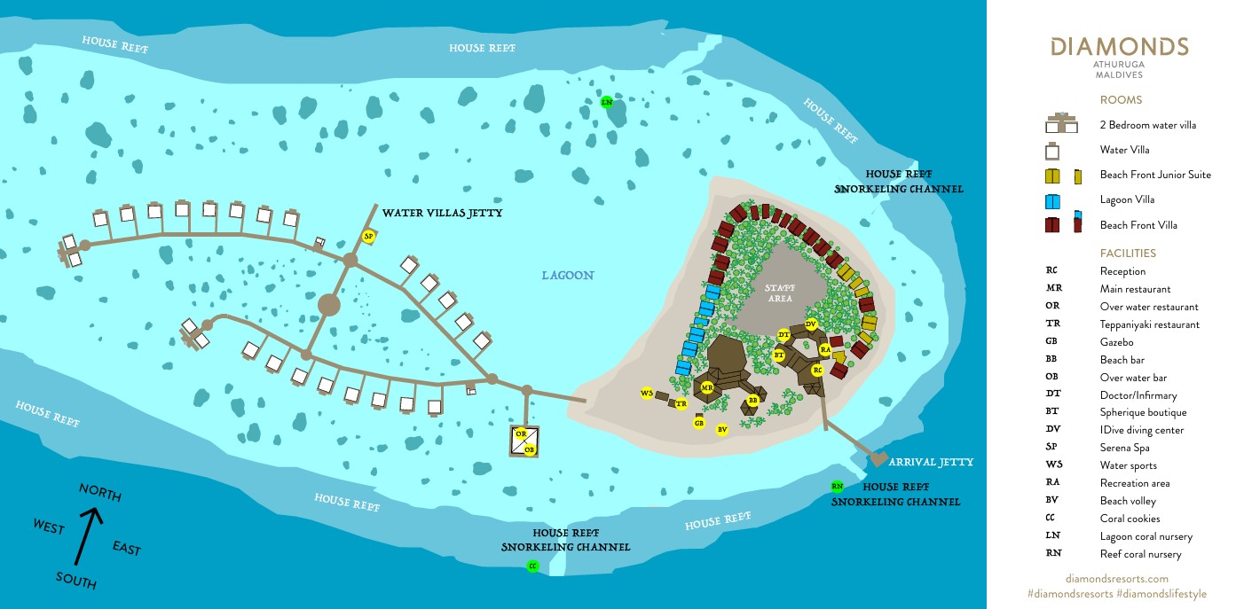 Resort island map of Diamonds Athuruga Maldives