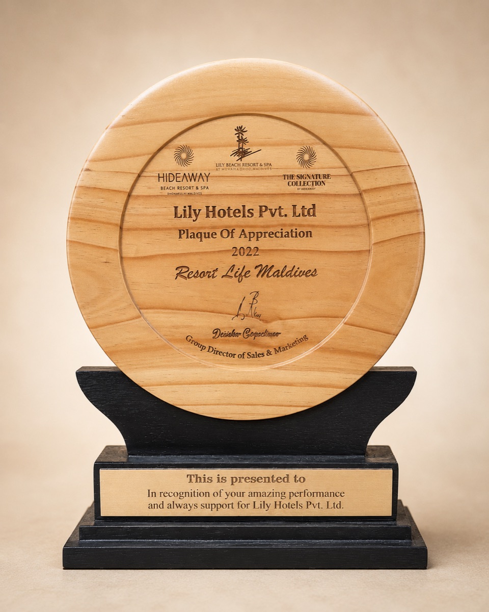 Plaque of Appreciation — Lily Hotels — Lily Beach & Hideaway (2022)