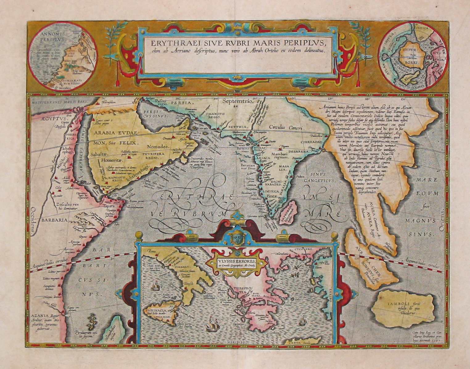 Ortelius's map of the Periplus of the Erythraean Sea showing Indian Ocean trade routes.